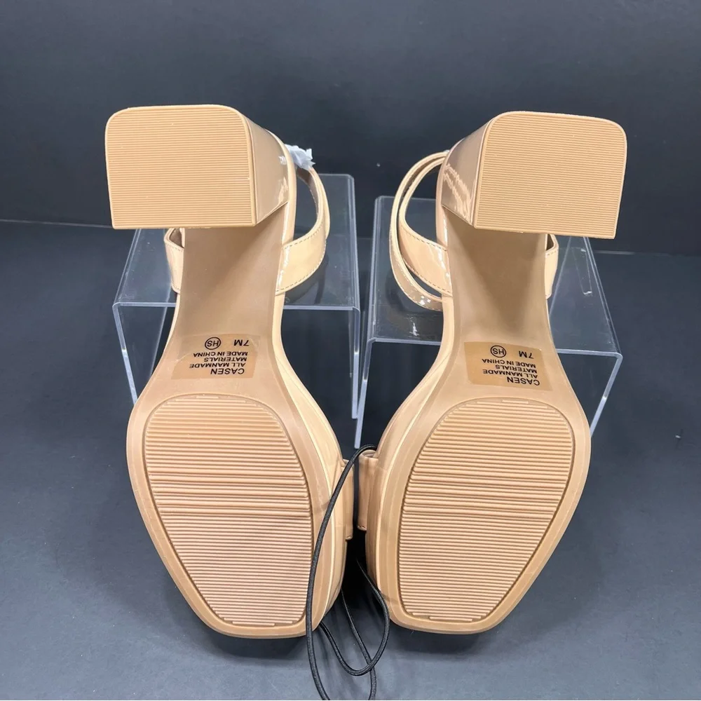 pop Tan Nude Patent Block Chunky Heel Sandals with Ankle Strap new in box size 7 - Picture 5 of 11